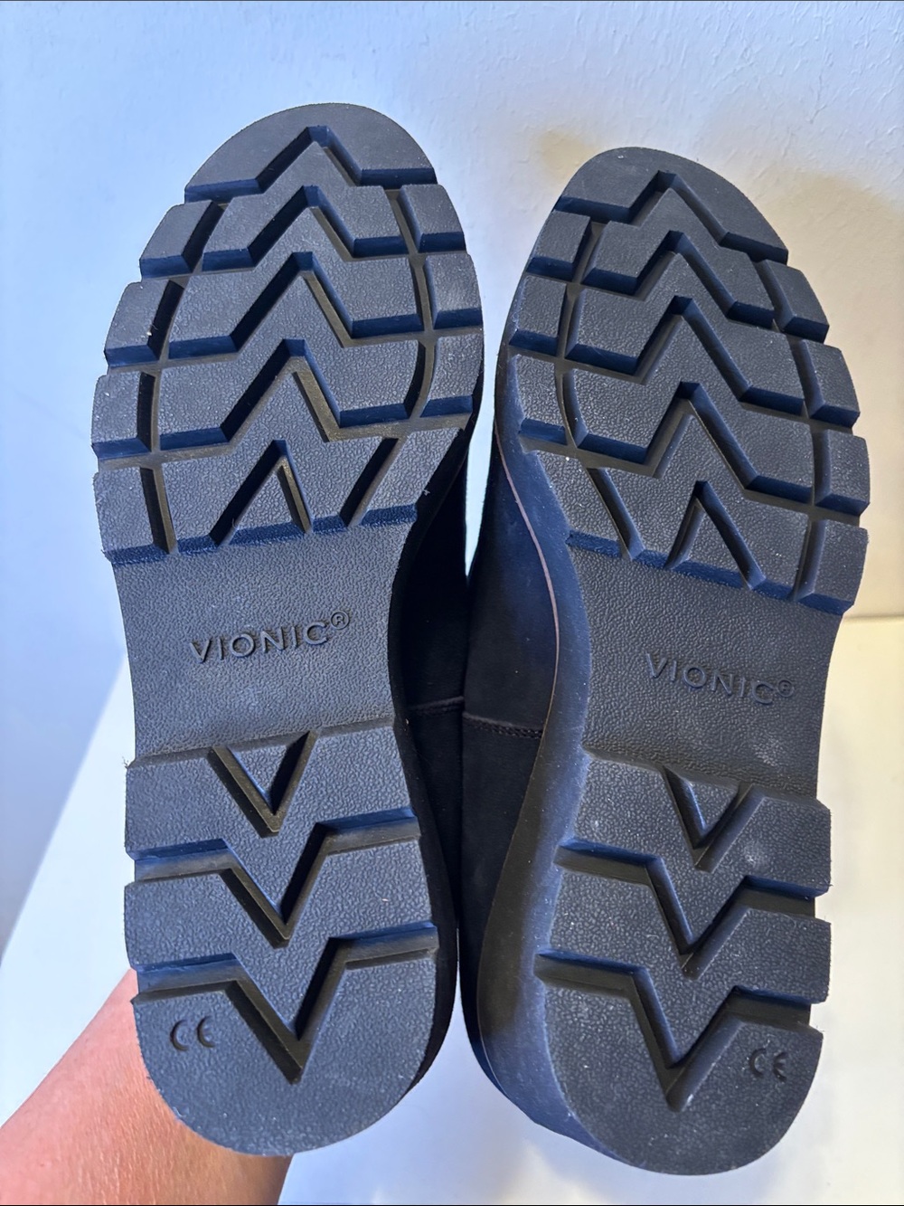 Vionic Navy Suede Wedge Loafers with Tan Trim 10 - Picture 7 of 8